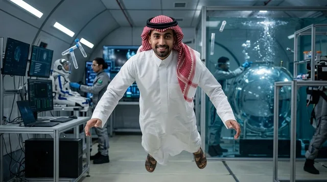 رجل سعودي يطفو في مختبر محطة الفضاء بانعدام الجاذبية