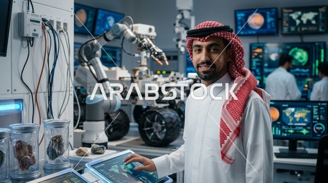 Saudi Space Engineer in Robotics Laboratory Control Room