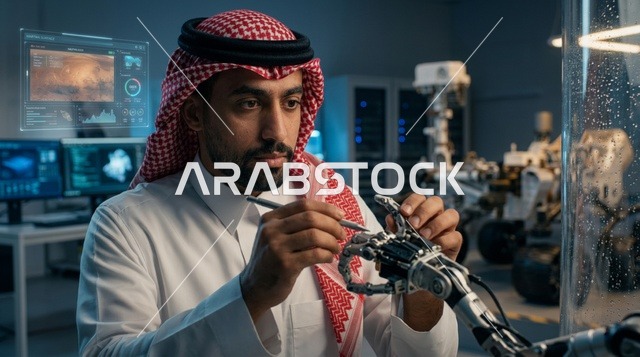 Saudi Scientist Working on Robotic Hand in Tech Lab