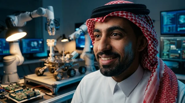 مهندس سعودي في مختبر تطوير الروبوتات والذكاء الاصطناعي