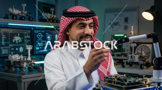 مهندس سعودي يعمل على الروبوتات في مختبر الفضاء