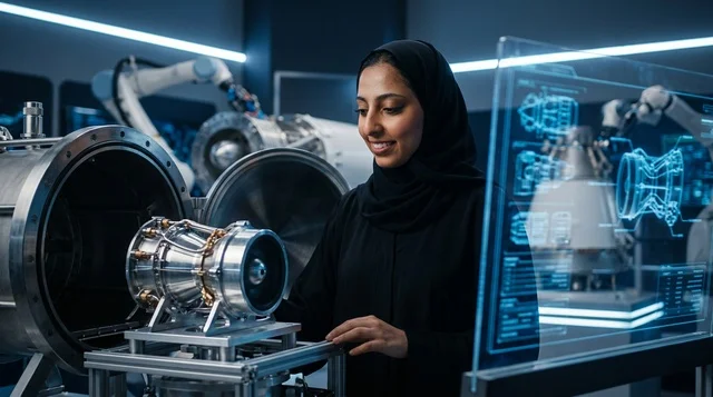 Emirati Female Engineer in High Tech Aerospace Laboratory