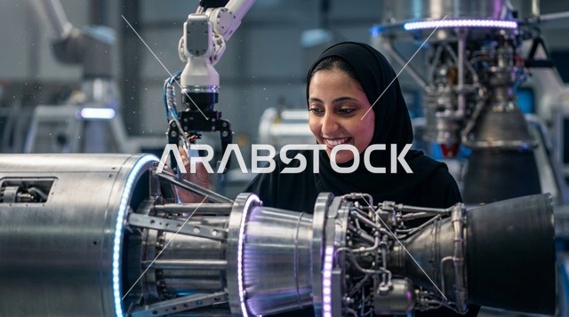 مهندسة إماراتية تعمل في مختبر الروبوتات