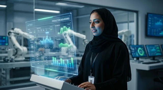 مهندسة سعودية تدير أنظمة ذكية في مصنع تكنولوجي حديث