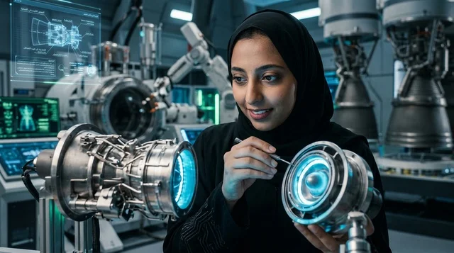 Emirati Female Aerospace Engineer in High Tech Lab
