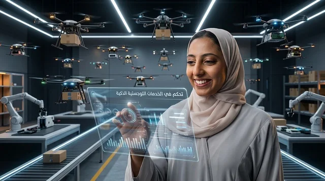 Saudi Woman Managing Smart Warehouse and Delivery Drones