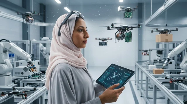 مهندسة سعودية تتحكم بالطائرات المسيرة في مصنع ذكي