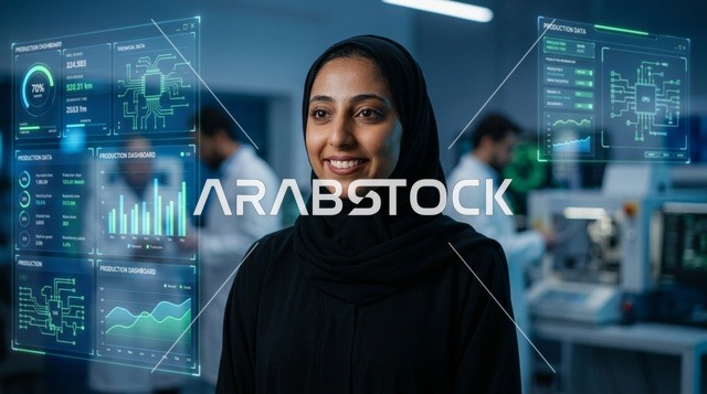A Saudi engineer in a technical laboratory for robotics and artificial intelligence.