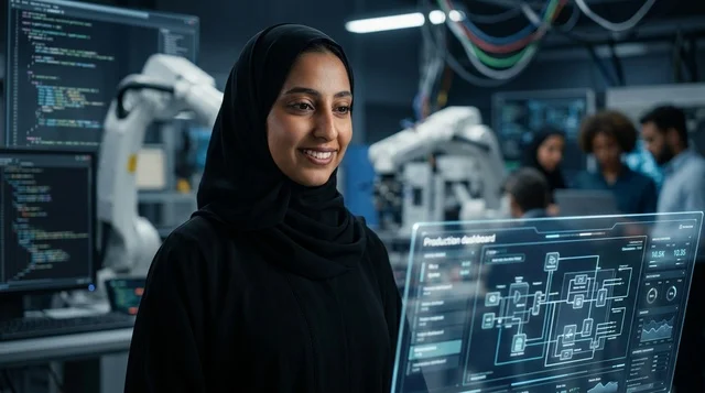 مهندسة سعودية في مختبر تقني للروبوتات والذكاء الاصطناعي