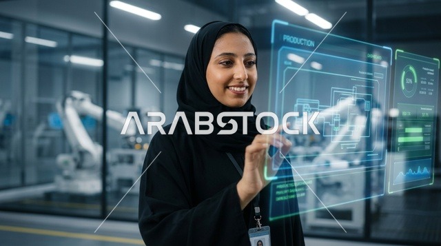 A Saudi engineer in a technical laboratory for robotics and artificial intelligence.