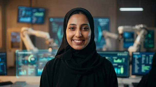 مهندسة سعودية في مختبر تقني للروبوتات والذكاء الاصطناعي