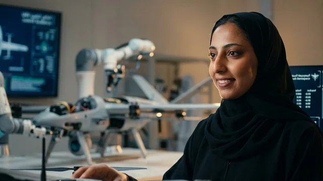 مهندسة سعودية مبتكرة تعمل في مختبر طيران عالي التقنية