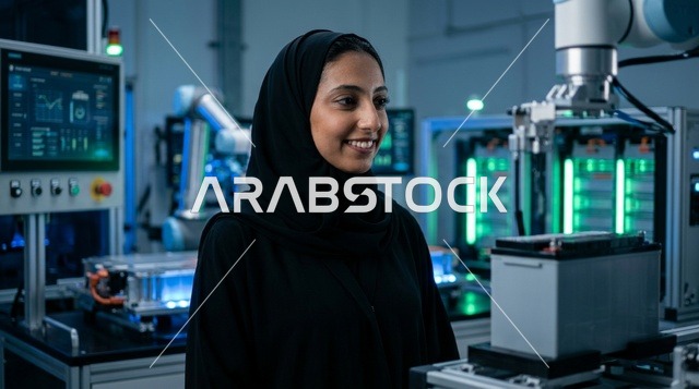 مهندسة سعودية بالعباءة في مختبر الروبوتات الحديث