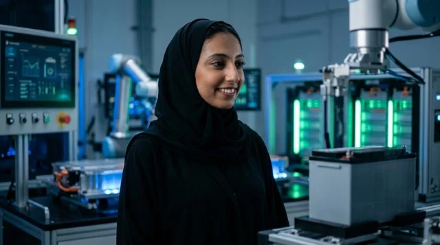 مهندسة سعودية بالعباءة في مختبر الروبوتات الحديث