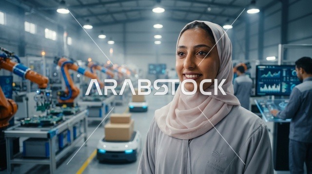 Smiling Arab Female Engineer in Modern Smart Factory