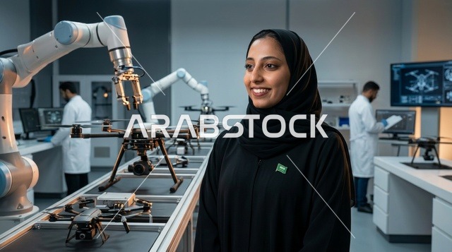 مهندسة سعودية في مختبر تقني متطور للروبوتات والذكاء