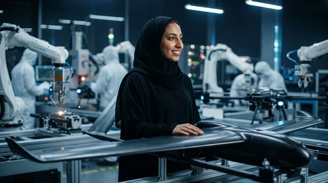 A Saudi engineer in a technical laboratory for robotics and artificial intelligence.