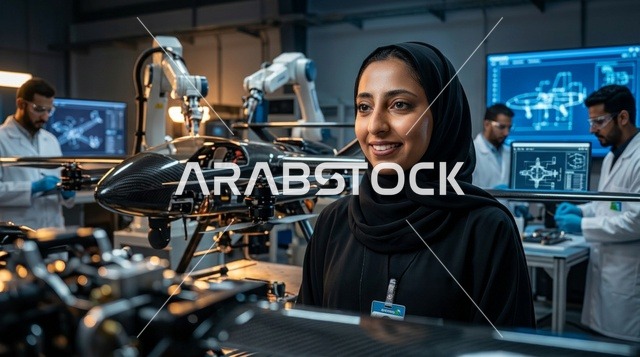 مهندسة إماراتية في مختبر تقني متطور للروبوتات والطيران