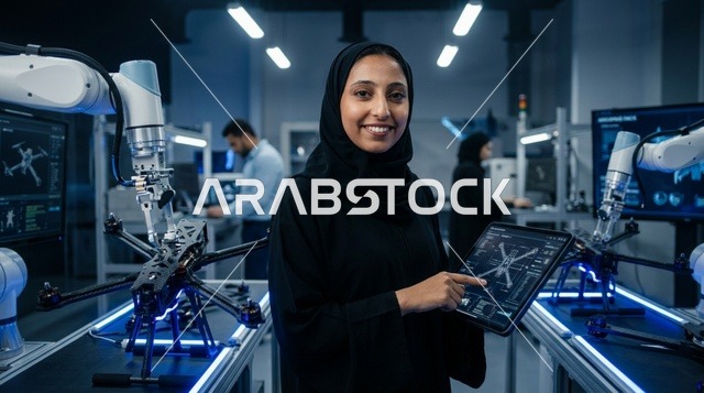 مهندسة سعودية بالعباءة في مختبر الروبوتات الحديث