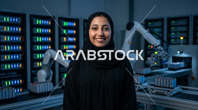 مهندسة سعودية في مصنع أتمتة الروبوتات والتكنولوجيا الحديثة