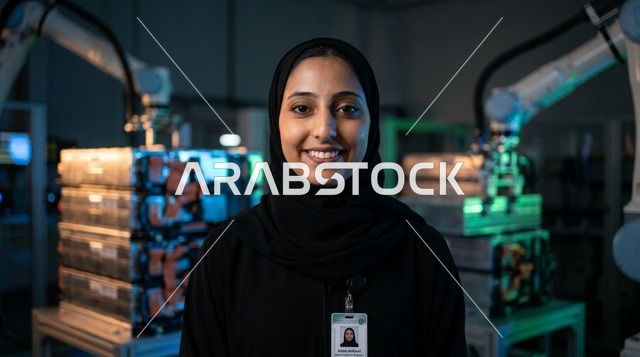A Saudi engineer in a technical laboratory for robotics and artificial intelligence.