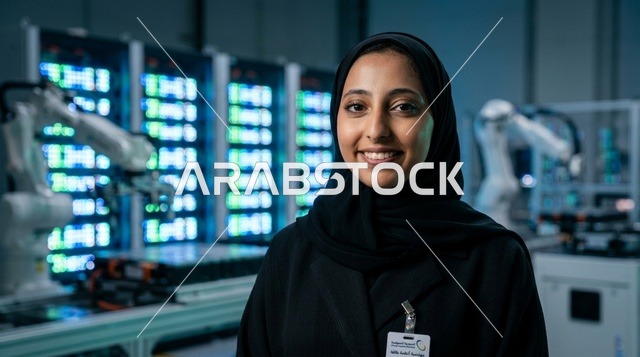 مهندسة تقنية سعودية داخل مختبر الروبوتات الحديث