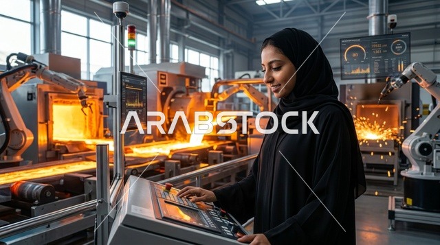 A Saudi engineer in a technical laboratory for robotics and artificial intelligence.