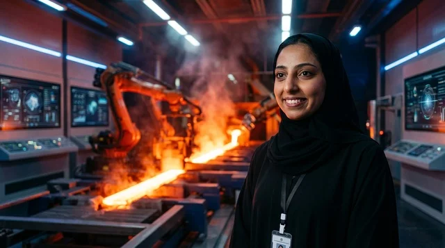 A Saudi engineer in a technical laboratory for robotics and artificial intelligence.