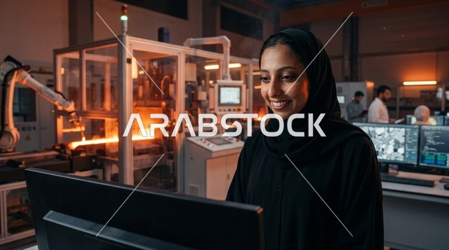 A Saudi engineer in a technical laboratory for robotics and artificial intelligence.