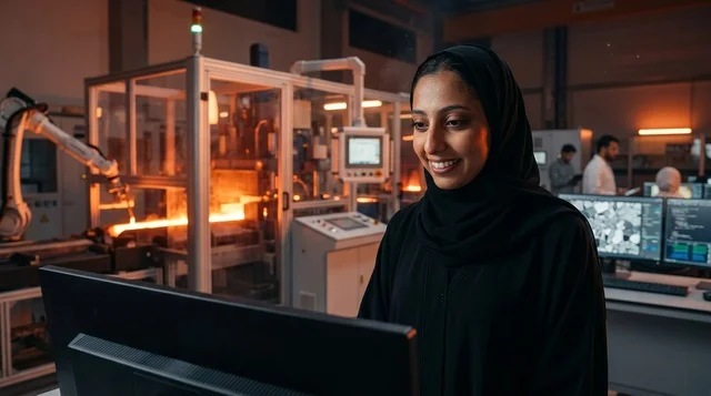 A Saudi engineer in a technical laboratory for robotics and artificial intelligence.