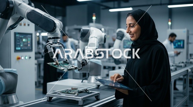 مهندسة إماراتية بالعباءة تدير أذرع الروبوتات في مصنع حديث