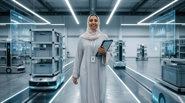 مديرة سعودية في مستودع آلي مستقبلي ذكي