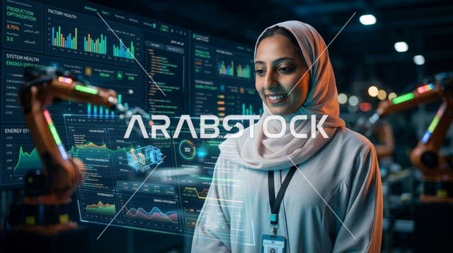 مهندسة سعودية تعمل في مصنع ذكي للروبوتات والأتمتة