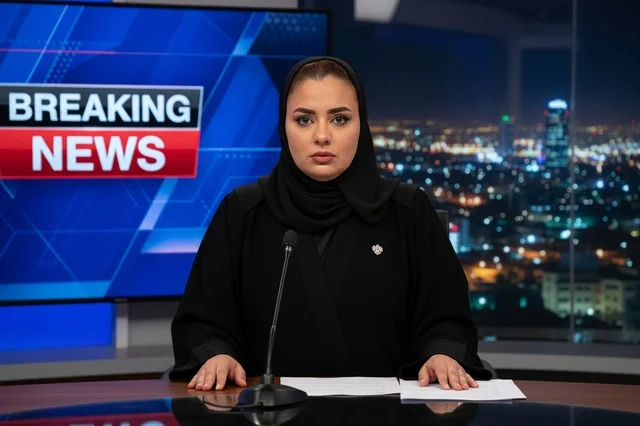 مذيعة أخبار سعودية تقدم بثا مباشرا في الاستوديو
