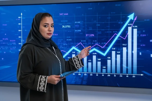 سيدة أعمال سعودية تعرض مخططات سوق الأسهم والمال