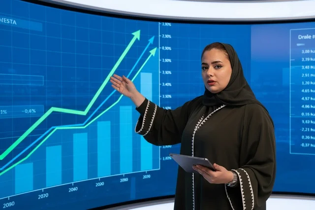سيدة أعمال عربية تقدم عرضاً لمخطط النمو المالي الرقمي