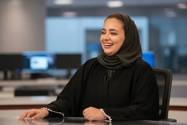 Smiling Arab Businesswoman in Hijab at Office Desk