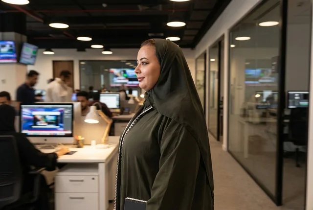 Saudi Businesswoman in Abaya in Modern Office