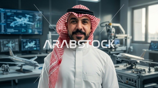 Saudi Aerospace Engineer in Modern Aviation Laboratory
