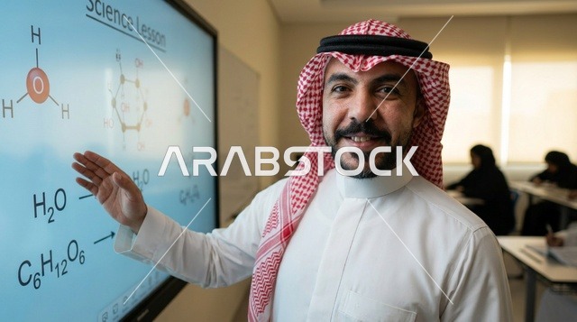 Saudi Teacher explaining Science Lesson on Smartboard