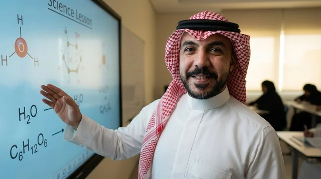 Saudi Teacher explaining Science Lesson on Smartboard