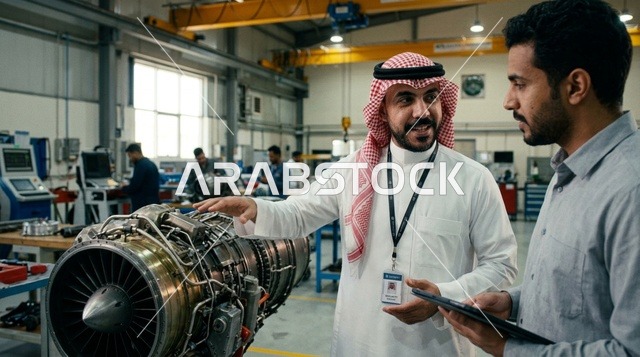 مهندس سعودي يناقش صيانة محرك الطائرة في ورشة عمل