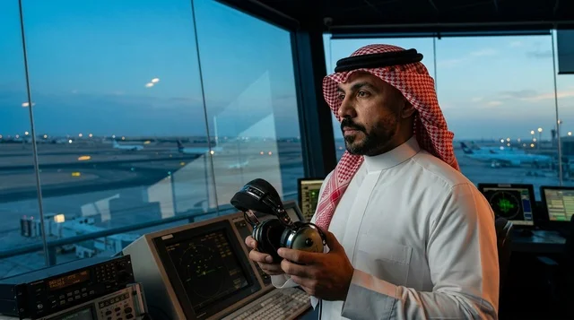 Saudi Air Traffic Controller inside Airport Control Tower