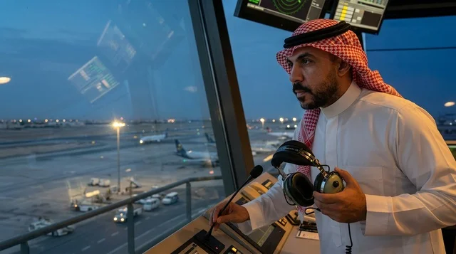 Saudi Air Traffic Controller inside Airport Control Tower