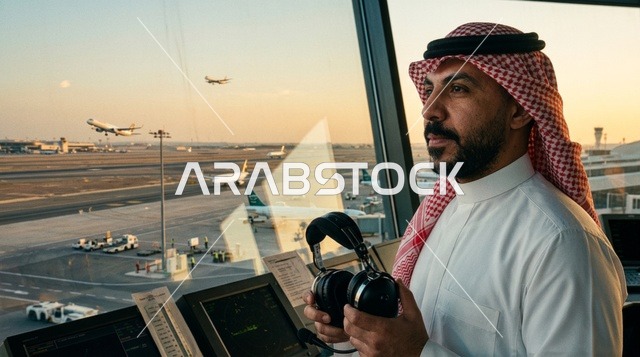 مراقب حركة جوية سعودي داخل برج مراقبة المطار