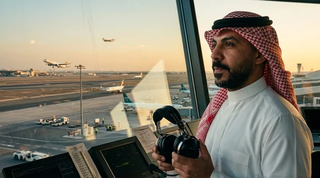 Saudi Air Traffic Controller in Airport Control Tower