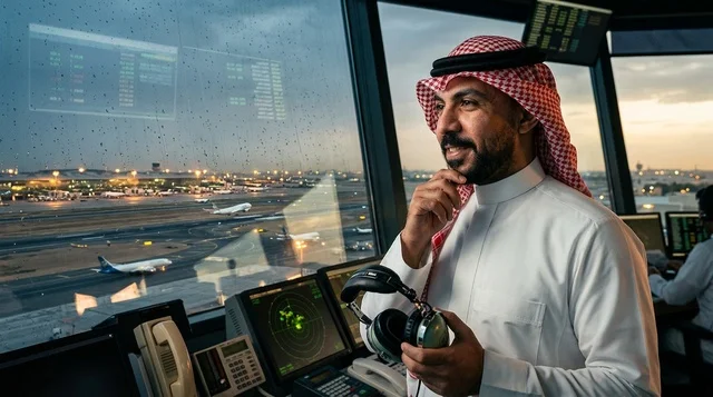 Saudi Air Traffic Controller in Airport Control Tower