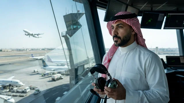 Saudi Air Traffic Controller in Airport Control Tower
