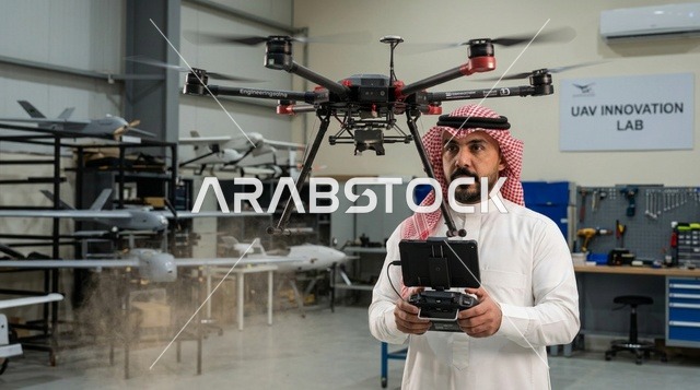 مهندس سعودي يوجه طائرة بدون طيار داخل مختبر الابتكار