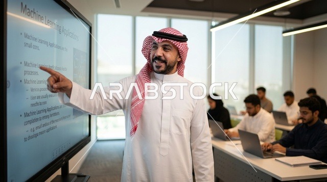 Saudi Lecturer Presenting Machine Learning in Classroom